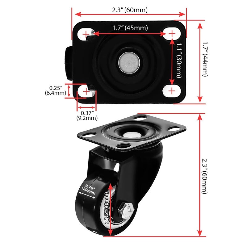 كاست ويف 8 قطع من عجلات مطاطية دوارة، عجلة دوارة صلبة شديدة التحمل مقاس 1.5 بوصة مع لوحة علوية، عجلة صغيرة صامتة بمحمل كروي للعربة والأثاث والخزانة ومنضدة العمل - Image 2