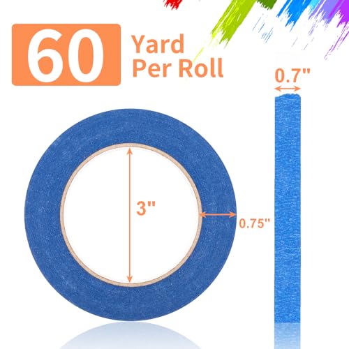 KICNIC Painter Tape, Blue Masking Tape 0.7 Inch x 60 Yard, 1 Roll Paper Craft Supplies, Removable Wide Clear Tape for Wall, Classroom, Artist, DIY Painting Tools & Home Improvement - Image 3
