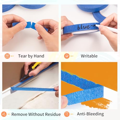 KICNIC Painter Tape, Blue Masking Tape 0.7 Inch x 60 Yard, 1 Roll Paper Craft Supplies, Removable Wide Clear Tape for Wall, Classroom, Artist, DIY Painting Tools & Home Improvement - Image 4