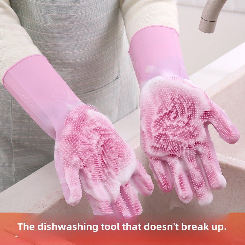 Silicone Dishwashing Gloves Household Kitchen Cleaning Premium gray - Image 5