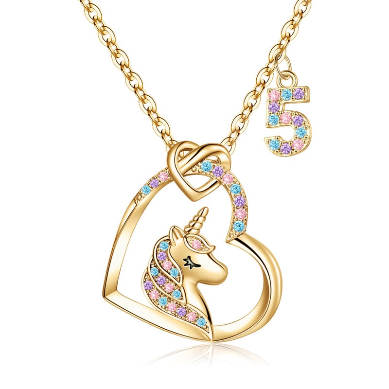 Hidepoo Unicorn Necklace, 14K Gold Plated Heart Pendant with Colorful CZ Crystals, Birthday Gifts for 5 Year Old Girls - Image 1