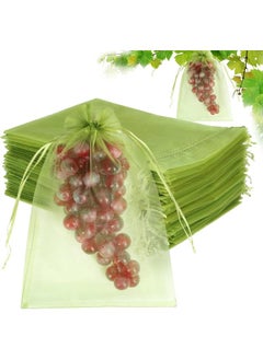 yongsheng 100pcs Fruit Protection Bags 8x12 inch, Green Netting Cover Bags Drawstring Mesh Fruit Protectors Pest Barrier for Grapes Mango Fruit Trees Veggies  - Image 1
