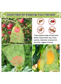 yongsheng 100pcs Fruit Protection Bags 8x12 inch, Green Netting Cover Bags Drawstring Mesh Fruit Protectors Pest Barrier for Grapes Mango Fruit Trees Veggies  - Image 5