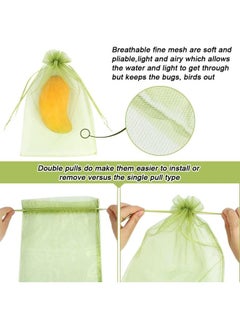 yongsheng 100pcs Fruit Protection Bags 8x12 inch, Green Netting Cover Bags Drawstring Mesh Fruit Protectors Pest Barrier for Grapes Mango Fruit Trees Veggies  - Image 2