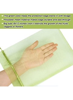 yongsheng 100pcs Fruit Protection Bags 8x12 inch, Green Netting Cover Bags Drawstring Mesh Fruit Protectors Pest Barrier for Grapes Mango Fruit Trees Veggies  - Image 4