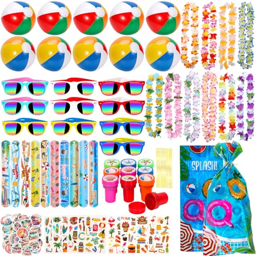 Atonofun Pool Party Favors and Beach Toys for Kids Summer Pool Toys for Kids Luau Party Supplies with Beach Balls Hawaiian Leis Kids Sunglasses More for Birthday Party Supplies End of Year Student Gifts - Image 1