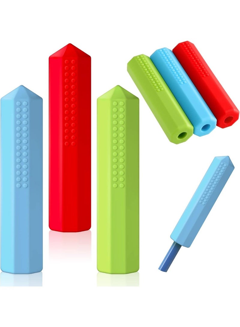 jaexest 6 Pack Silicone Pencil Toppers, Soft Pencil Caps for Kids, Colorful Pencil Protectors for School Supplies – Red, Blue, Green - Image 1