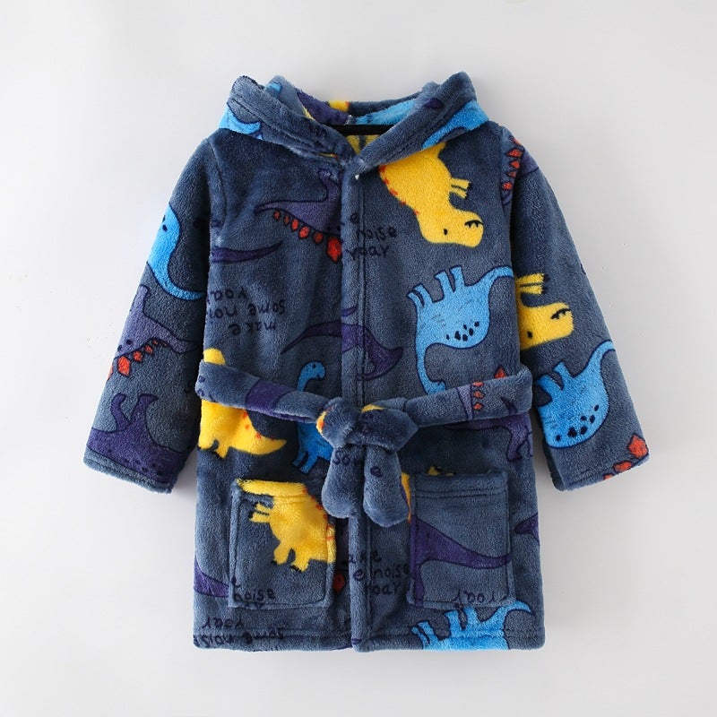 Children'S Nightgown Boys And Girls Baby Spring Autumn Winter Bathrobe Pajamas Cartoon Flannel Hooded Children'S Clothing Home Clothing - Image 1