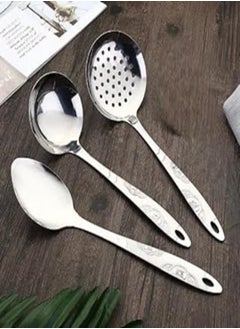 Generic 3 Pieces Cutlery Stainless Steel Heavy Gauge Non-Stick Set of 1 Serving Spoon (Chamcha), 1 Ladle (Karchi), 1 Skimmer/Turner (Jali Pauna) 