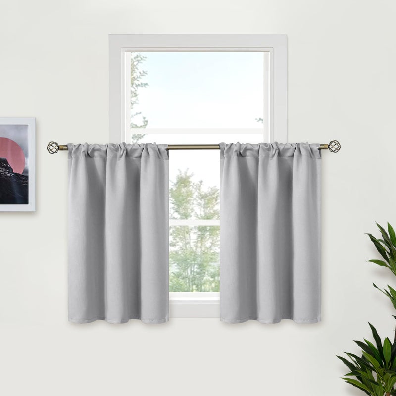BGment Small Curtains Half Window 36 Inches Length for Kithchen - Rod Pocket Room Darkening Drapes for Basement Cafe Nursery Bathroom  Light Grey  2 Panels  29 x 36 Inch - Image 1