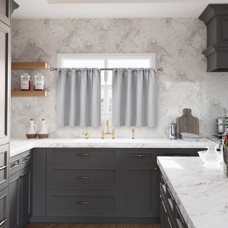 BGment Small Curtains Half Window 36 Inches Length for Kithchen - Rod Pocket Room Darkening Drapes for Basement Cafe Nursery Bathroom  Light Grey  2 Panels  29 x 36 Inch - Image 2