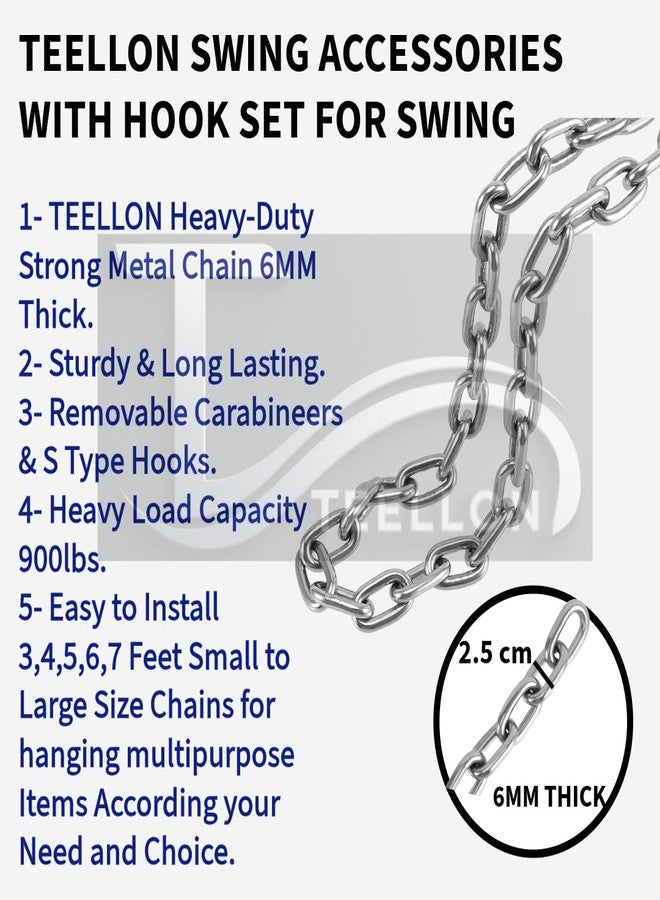 TEELLON 7FT Heavy Duty Strong Metal Chain for Hanging Swing Hammock Punching Bag Extension Chain Hanging Chair Aerial Yoga Install Hardware for Multipurpose.Pack of (2Chain,2S Hook,2Carabineer)(7Feet) - Image 2