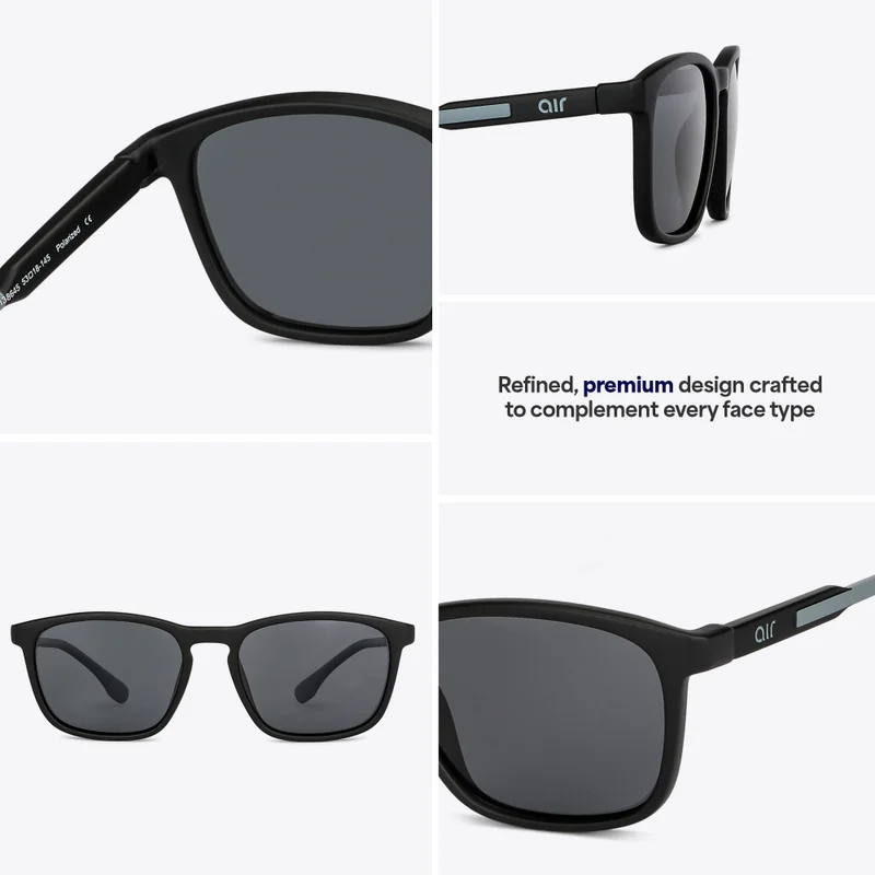 فينسينت تشيس نظارة شمسية مربعة بإطار كامل أسود مطفي رمادي من فينسنت تشيس بواسطة لينسكارت للرجال والنساء متوسطة