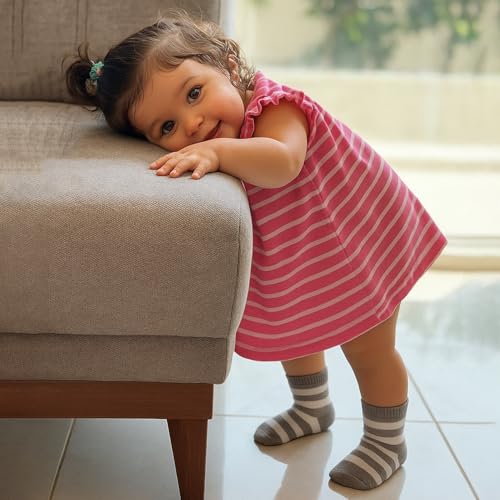 FOOTPRINTS Organic Cotton Kids Ankle Length Socks - Pack Of 6 Pairs - Star Stripe- 3-5 Years, Multicolour - Image 4