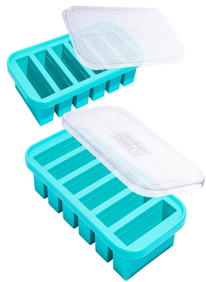 Souper Cubes 1/2 Cup Silicone Freezer Molds with Lids, Perfect for Storing Soups, Sauces, Juices, Desserts, Smoothie Prep and More, 1/2 Cup Silicone Freezer Trays - Aqua - 2-Pack - Image 1