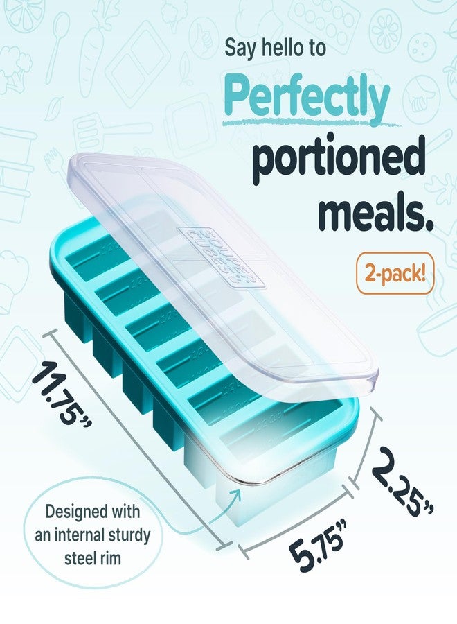 Souper Cubes 1/2 Cup Silicone Freezer Molds with Lids, Perfect for Storing Soups, Sauces, Juices, Desserts, Smoothie Prep and More, 1/2 Cup Silicone Freezer Trays - Aqua - 2-Pack - Image 2