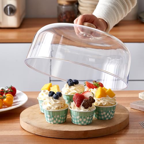 CozyState 11-inch Plastic Acrylic Cake Dome Cover, Suitable for Cake Stand Plates Transparent Cake Cover(Wood Handle) - Image 4