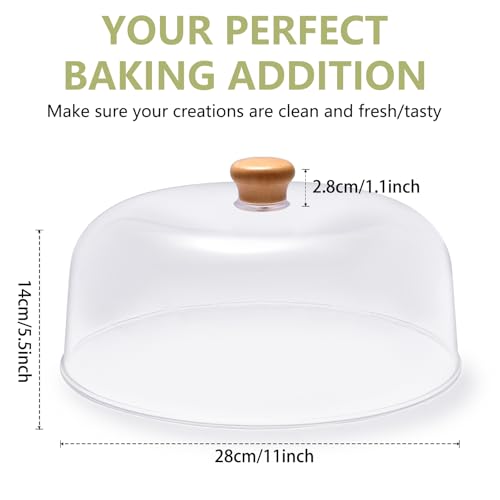 CozyState 11-inch Plastic Acrylic Cake Dome Cover, Suitable for Cake Stand Plates Transparent Cake Cover(Wood Handle) - Image 2