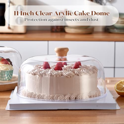 CozyState 11-inch Plastic Acrylic Cake Dome Cover, Suitable for Cake Stand Plates Transparent Cake Cover(Wood Handle) - Image 3