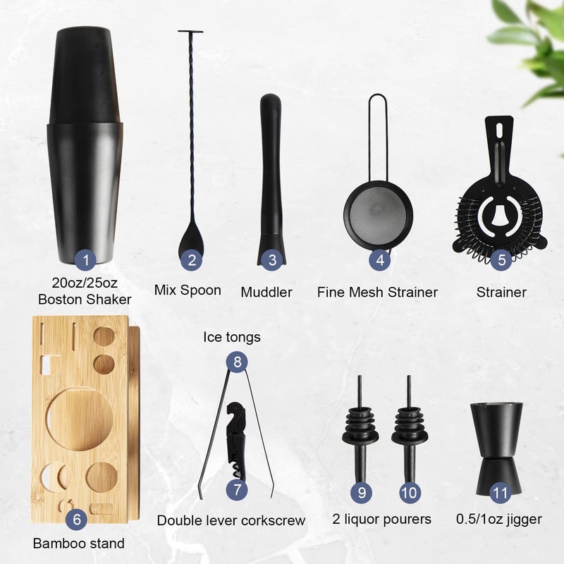 JNWINOG 11Pcs-Cocktail Shaker Set Stainless Steel Bartending Kit 25oz Boston Shaker Bar Set Cocktail Mix Drink Making Kit Professional Bar and Home Drink Bar Tools for Bartender(Matte Black) - Image 3