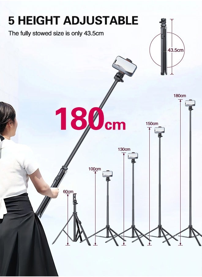 0TO1 TECH Selfie Stick Tripod, Wireless Remote Control, Integrated Foldable Mobile Phone Tripod, 360° Rotatable Mobile Phone Stand, Suitable for All Mobile Phones (180CM)  - Image 4