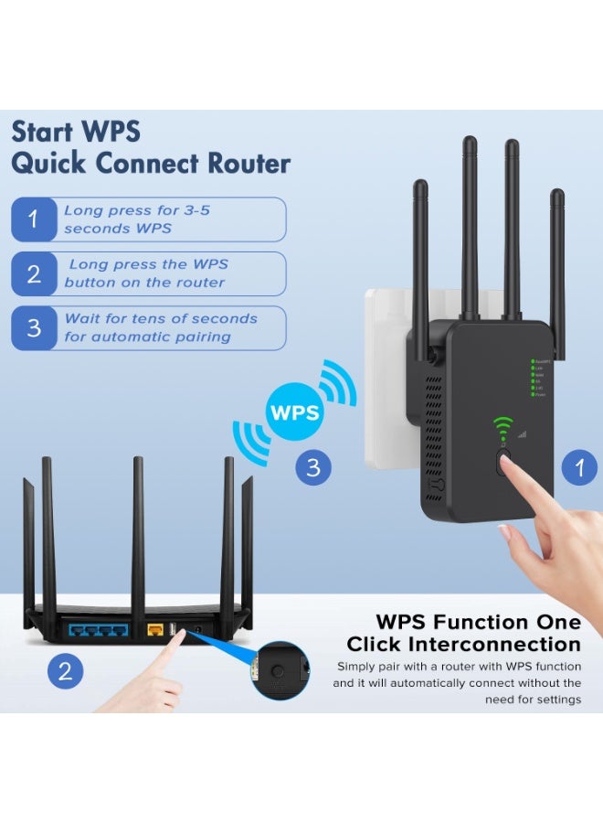 Naxifly WiFi Range Extender, 1200M Wireless Router,Wifi Repeater,Ac Dual Band 2.4 Anti-Interference,Wps Function One Click Interconnection,Can Connect to Desktop/Wireless Internet Simultaneously(black) - Image 3