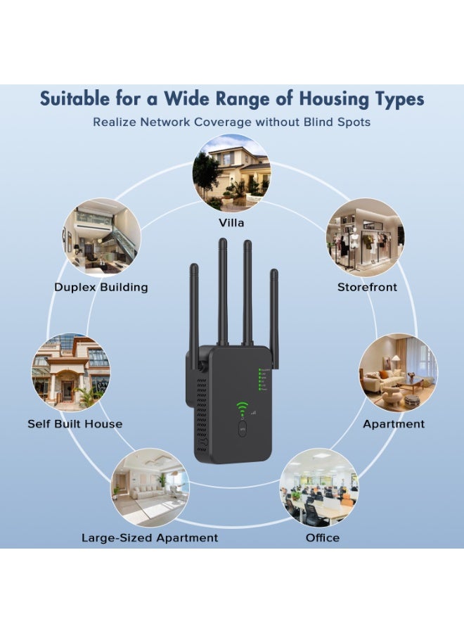 Naxifly WiFi Range Extender, 1200M Wireless Router,Wifi Repeater,Ac Dual Band 2.4 Anti-Interference,Wps Function One Click Interconnection,Can Connect to Desktop/Wireless Internet Simultaneously(black) - Image 2