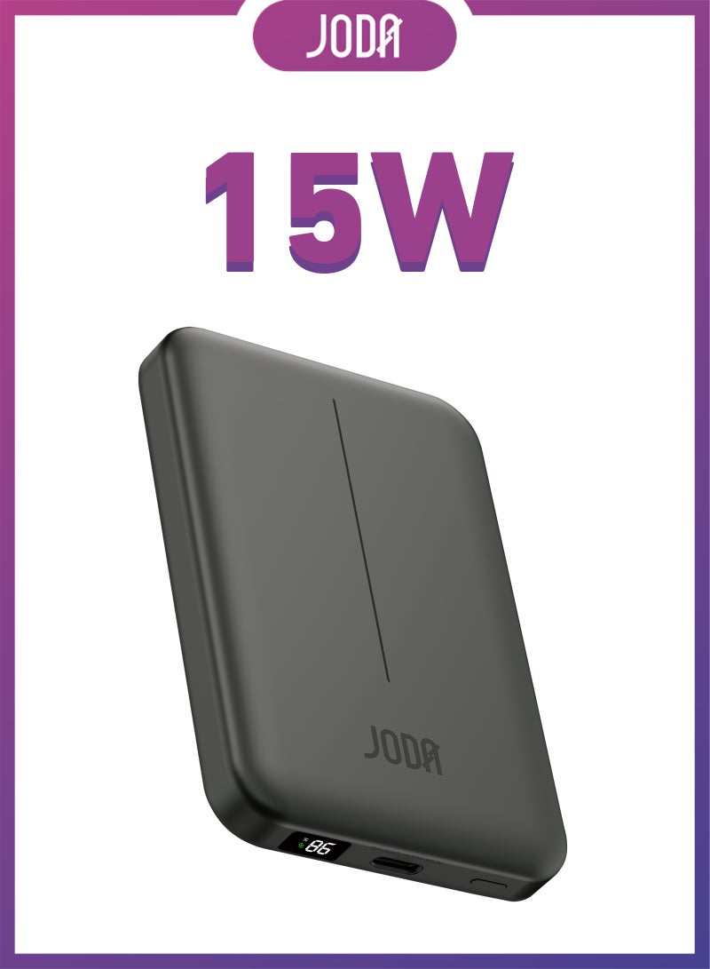 JODA MagSafe Magnetic Wireless Power Bank 10000mAh 20W PD Fast Charging with 15W Wireless Charging & Smart LED Display for iPhone 17/16/15/14/13 - Grey | JODA MagZ 10 - Image 1