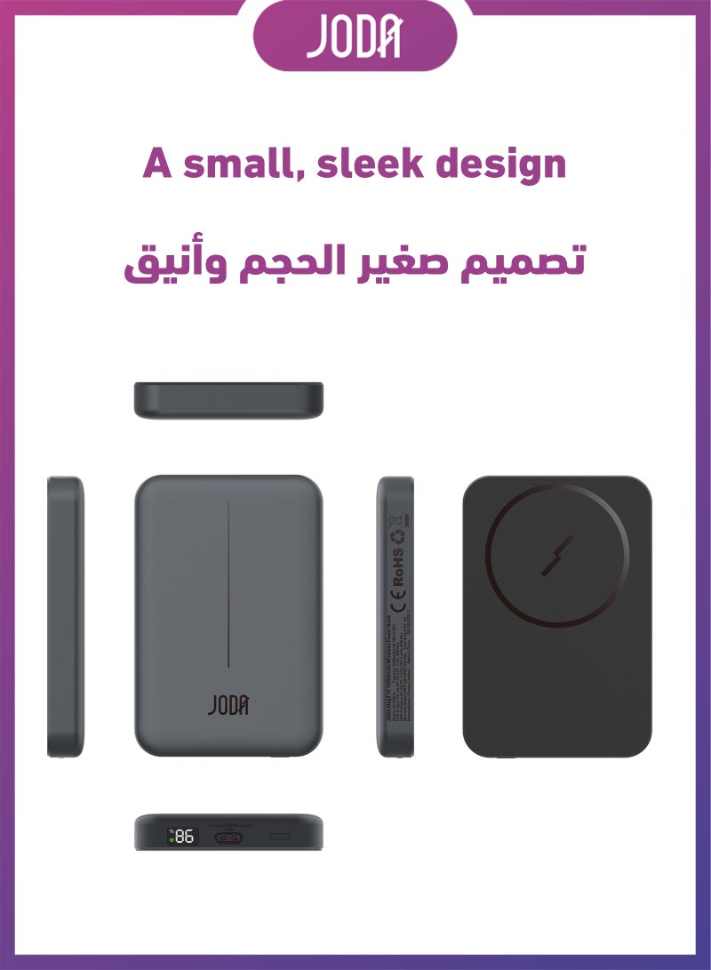 JODA MagSafe Magnetic Wireless Power Bank 10000mAh 20W PD Fast Charging with 15W Wireless Charging & Smart LED Display for iPhone 17/16/15/14/13 - Grey | JODA MagZ 10 - Image 5