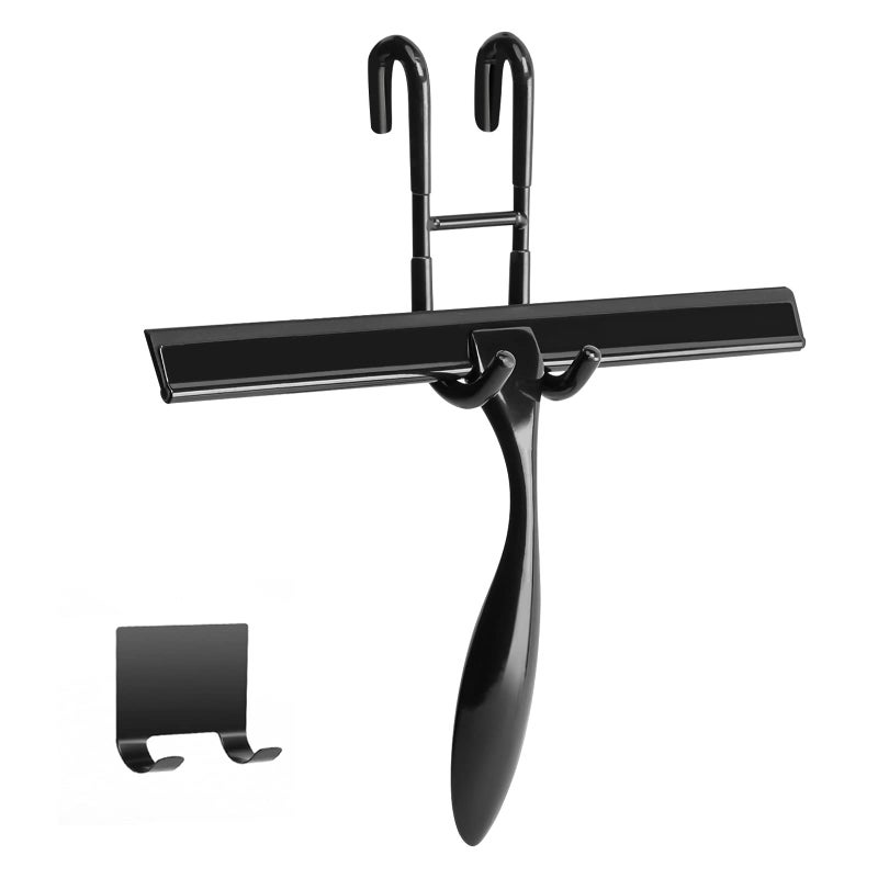 Simtive 10Inch Shower Squeegee Set Includes Shower Door Hook and Adhesive Hook Squeegee for Shower Doors Mirror and Window Black