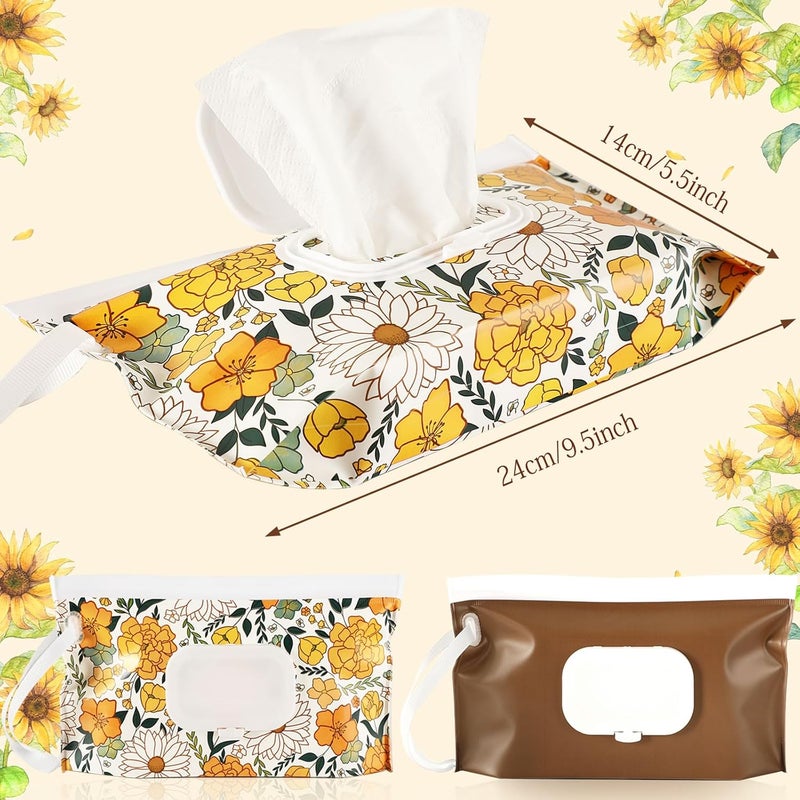 FEBSNOW 4 Pack Baby Wipes Dispenser, Portable Refillable Wipe Holder Baby Wipes Container Travel Wipes Case Reusable Wet Wipes Pouch (Floral, Cream, Brown, Pink) - Image 2