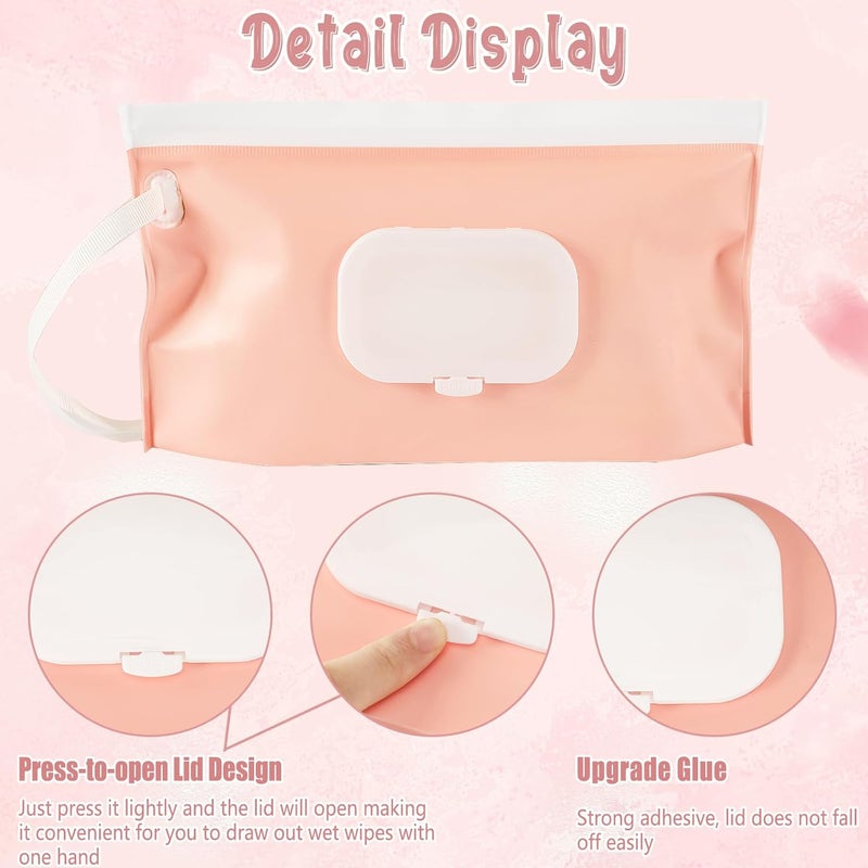 FEBSNOW 4 Pack Baby Wipes Dispenser, Portable Refillable Wipe Holder Baby Wipes Container Travel Wipes Case Reusable Wet Wipes Pouch (Floral, Cream, Brown, Pink) - Image 3
