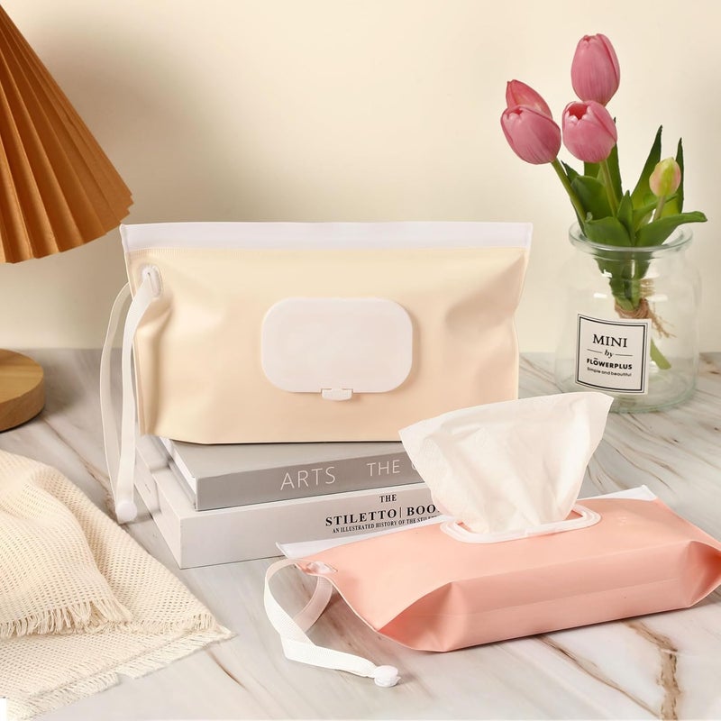 FEBSNOW 4 Pack Baby Wipes Dispenser, Portable Refillable Wipe Holder Baby Wipes Container Travel Wipes Case Reusable Wet Wipes Pouch (Floral, Cream, Brown, Pink) - Image 5