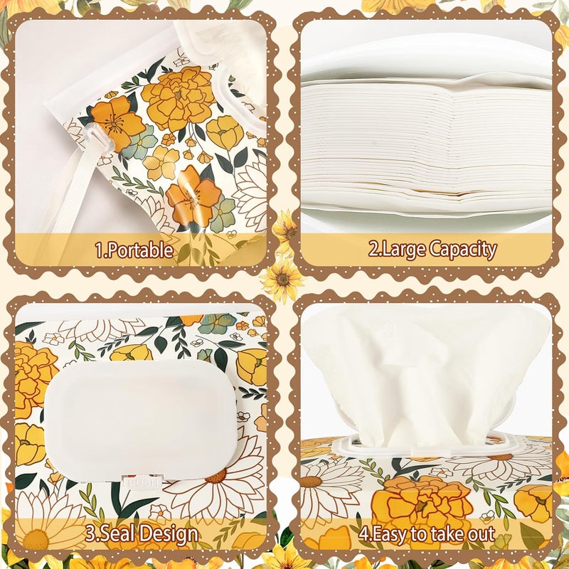 FEBSNOW 4 Pack Baby Wipes Dispenser, Portable Refillable Wipe Holder Baby Wipes Container Travel Wipes Case Reusable Wet Wipes Pouch (Floral, Cream, Brown, Pink) - Image 4