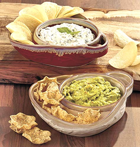 Roe & Moe Stoneware Soup & Side, Chips & Dip Bowl Set of 2 by Roe & Moe (Cream and Red) - Image 5