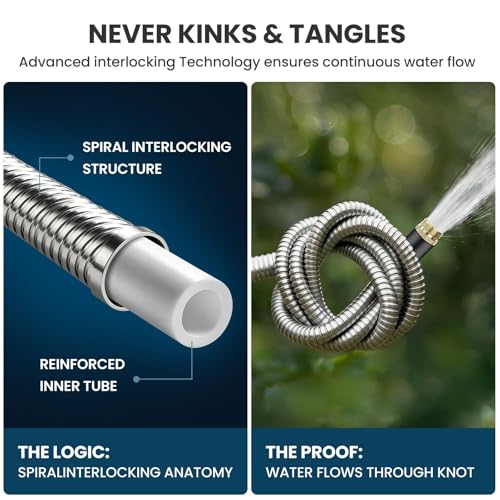 Tocebe Metal Garden Hose 100FT, Stainless Steel Water Hose with 10 Function Nozzle, Solid Brass Fittings, Lightweight, Kink-Free & Dog Chew Proof for Lawn, Yard, RV, Car Wash, 550PSI - Image 4