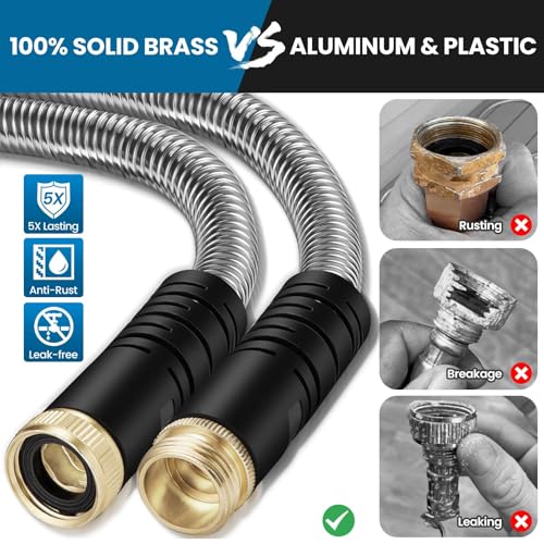 Tocebe Metal Garden Hose 100FT, Stainless Steel Water Hose with 10 Function Nozzle, Solid Brass Fittings, Lightweight, Kink-Free & Dog Chew Proof for Lawn, Yard, RV, Car Wash, 550PSI - Image 5