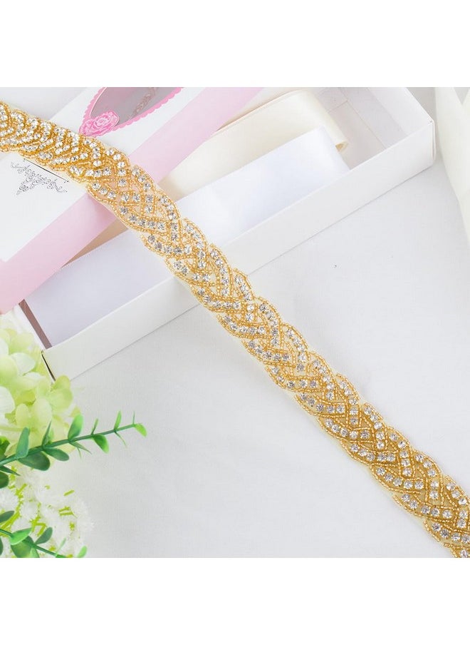 ShiDianYi - Wedding Dress Belt Crystal Applique, Belt For Dress, Wedding Sash Belt For Bridal Shower Rhinestone Applique Gold (Ra027, Gold) - Image 1