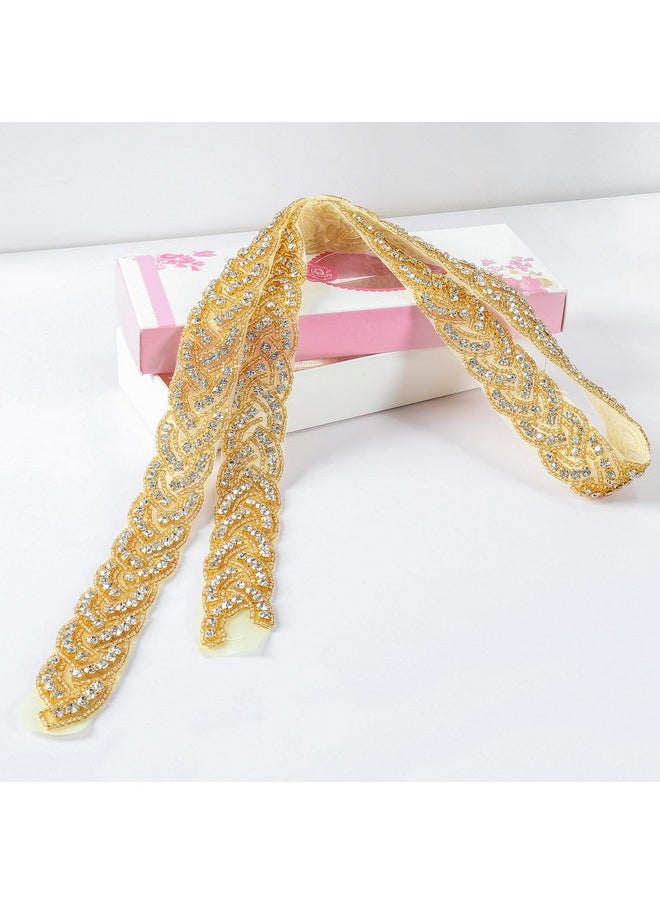 ShiDianYi - Wedding Dress Belt Crystal Applique, Belt For Dress, Wedding Sash Belt For Bridal Shower Rhinestone Applique Gold (Ra027, Gold) - Image 1