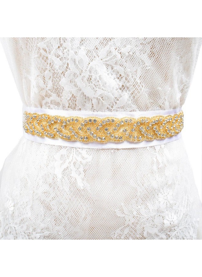 ShiDianYi - Wedding Dress Belt Crystal Applique, Belt For Dress, Wedding Sash Belt For Bridal Shower Rhinestone Applique Gold (Ra027, Gold) - Image 1