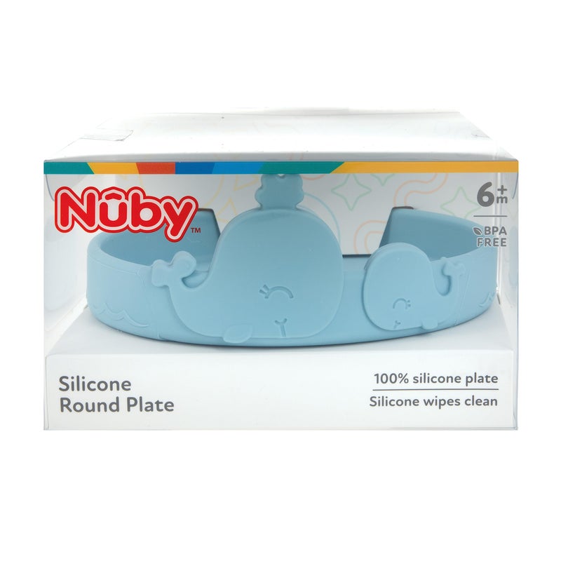 Nuby Animal Friend Silicone Round Plate - Toddler Plate - 6+ Months - Blue Whale Plate - Image 4