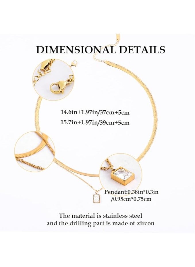 Julia Store 18K Gold Plated Stainless Steel Cubic Zirconia Trendy Snake Horringbone Gift For Women Layer Necklace  - Image 4