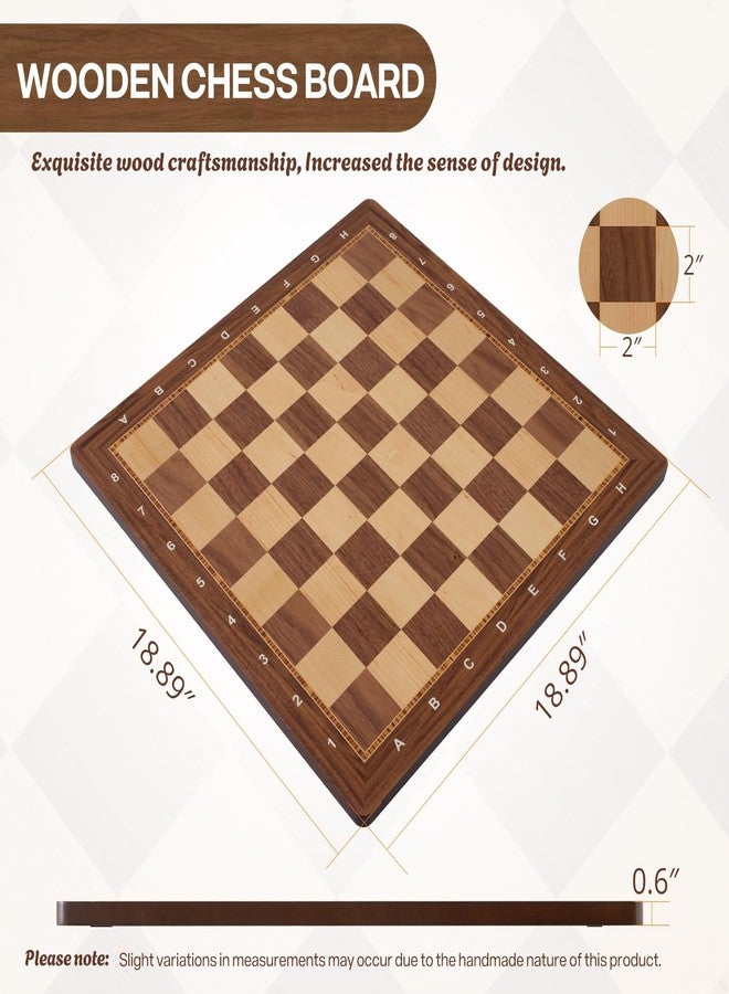 Peradix Wooden Chess Board 18.89" Professional Tournament Chessboard With Storage Bag, Walnut & Maple Inlaid, Premium Classic Board Game For Adults, Kids And Family Game Night, Gift Package, No Pieces - Image 3