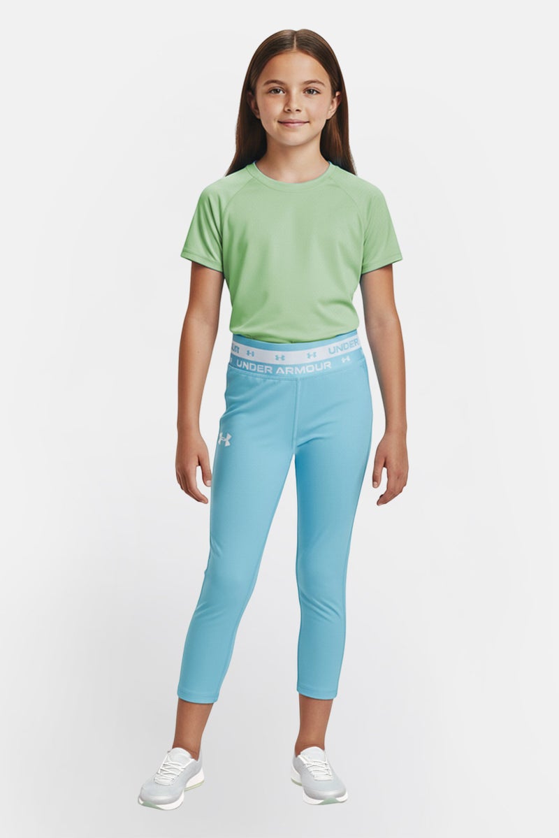 UNDER ARMOUR Kids Girl Brand Logo Training Leggings, Sky Blue - Image 1