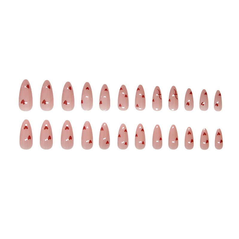 ASABITE 24Pcs Cute Heart Press on Nails Short Medium Valentines Fake Nails with Glue Nude Pink False Nails Almond Nails Press ons Reusable Stick on Nail Valentines Heart Glue on Nail for Women Girls - Image 5