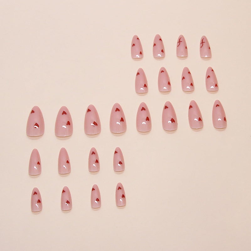 ASABITE 24Pcs Cute Heart Press on Nails Short Medium Valentines Fake Nails with Glue Nude Pink False Nails Almond Nails Press ons Reusable Stick on Nail Valentines Heart Glue on Nail for Women Girls - Image 3