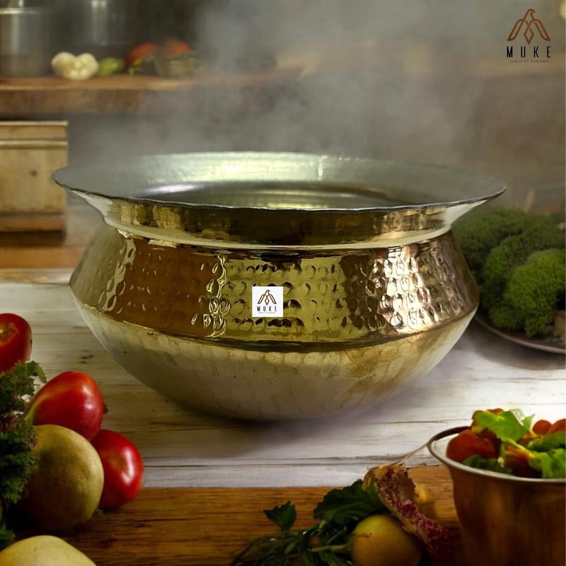 MUKE Brass Handi Sipri with Hammered Shinny Finish for Cooking & Serving (3 Liter) - Image 5