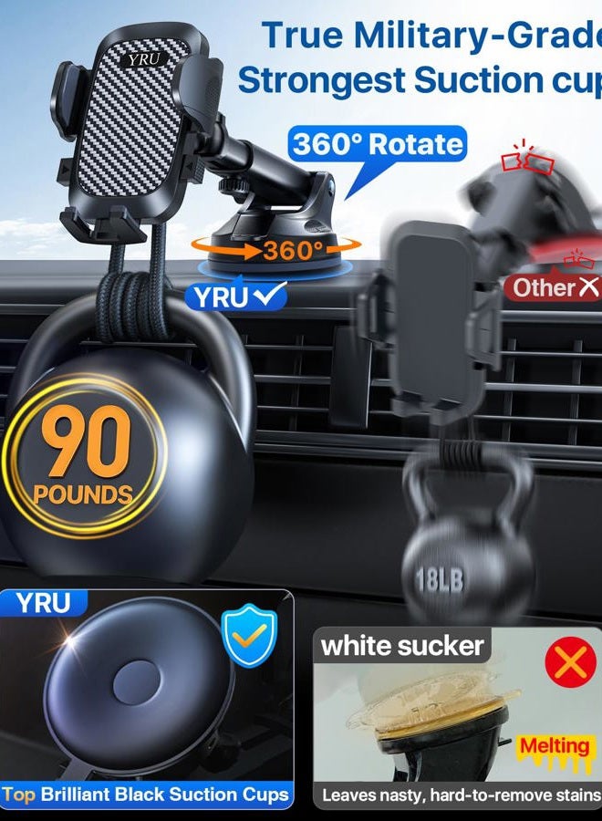 YRU 2023 PRO Universal Cell Phone Holder Car,【Patent & Safety Certs & Military Quality】 Handsfree Phone Mount Car Dashboard Windshield Vent for iPhone 15 14 13 12 Pro Max Samsung Android&Pickup Truck - Image 2