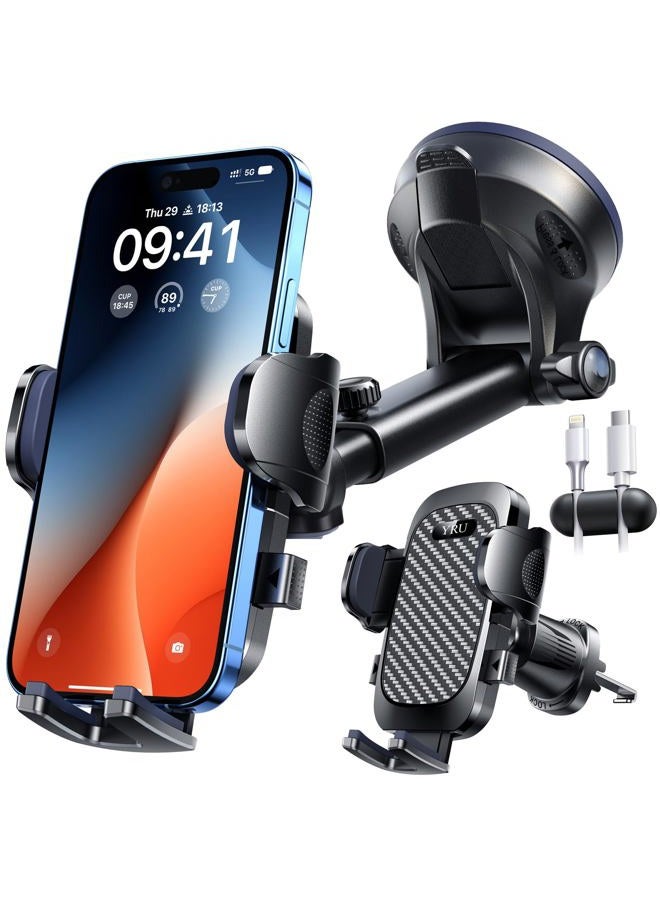 YRU 2023 PRO Universal Cell Phone Holder Car,【Patent & Safety Certs & Military Quality】 Handsfree Phone Mount Car Dashboard Windshield Vent for iPhone 15 14 13 12 Pro Max Samsung Android&Pickup Truck - Image 1