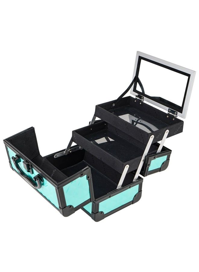 Shany Mini Makeup Train Case With Mirror - Turquoise - Image 3